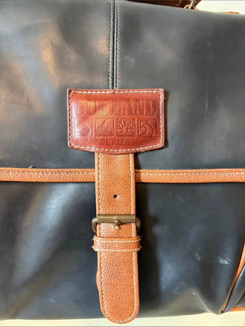 Overland Outfitters Vintage  Black Messenger Bag with Brown Leather Trim